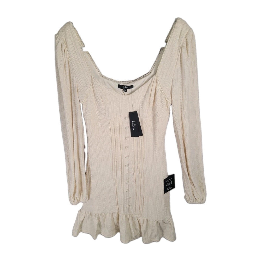Lulus Dress Medium M NWT Cream Pointelle Knit Long Sleeve Coquette Cottagecore